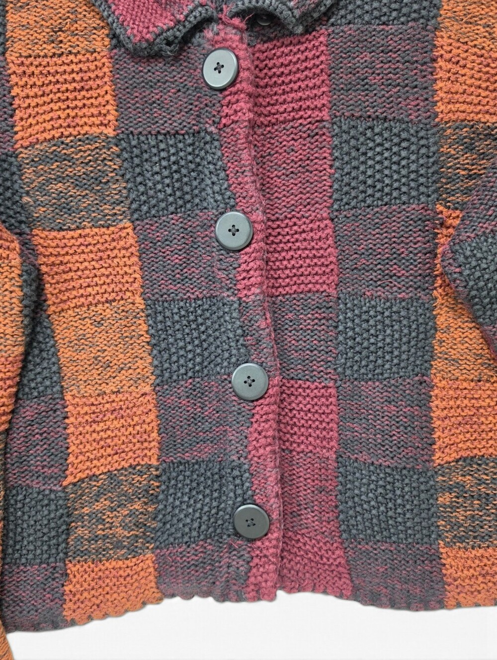 Michael Simon Patchwork Knit Button-Up Cardigan Earth Tone Button-Up Sweater - Picture 12 of 13